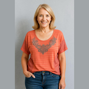 Miss Me Orange Striped Rhinestone Top Medium